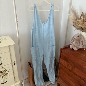 We The Free High Roller Jumpsuit Blue Denim Overalls Relaxed Fit